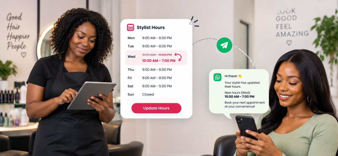 Notify guests when a stylist changes hours